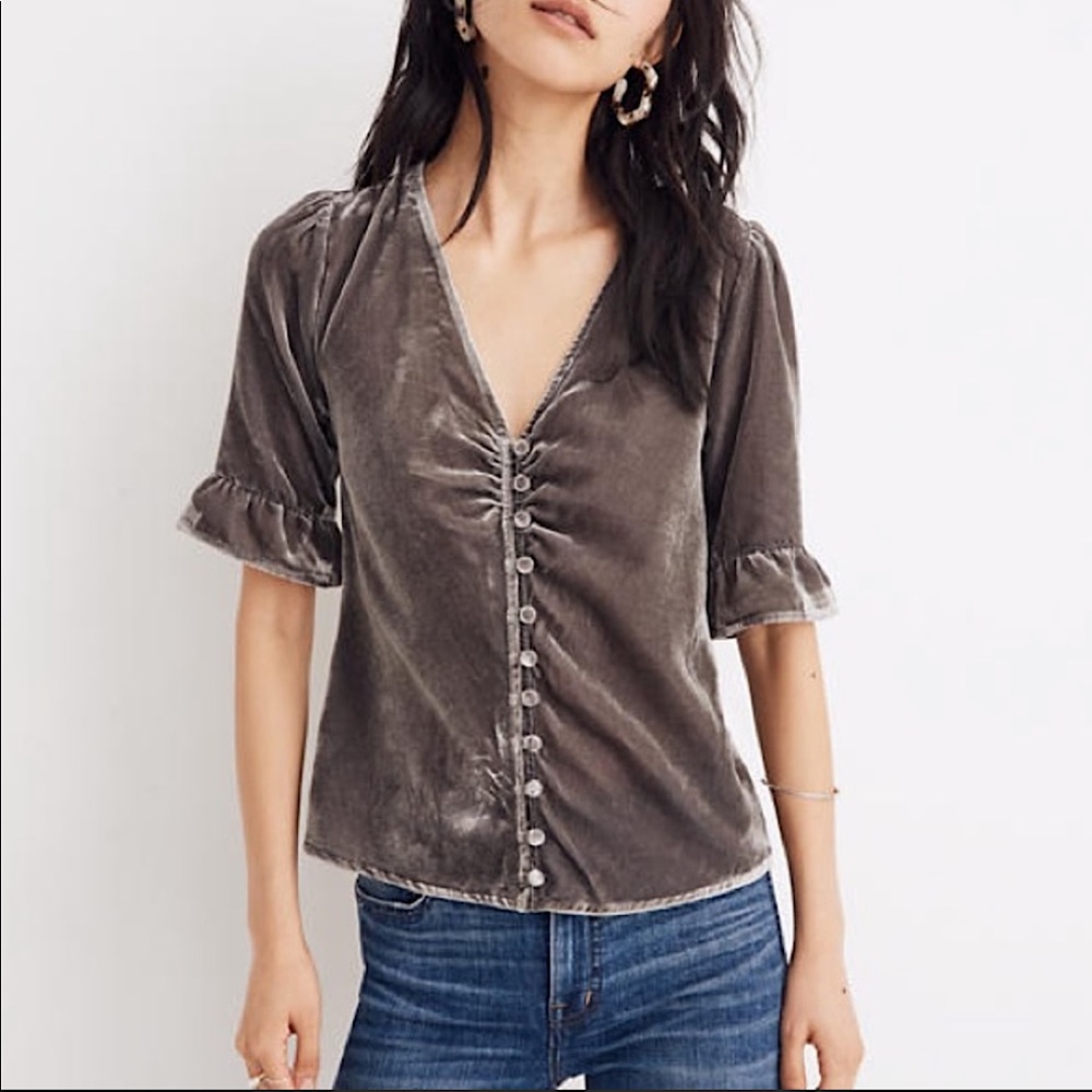 Madewell velvet grey button down top